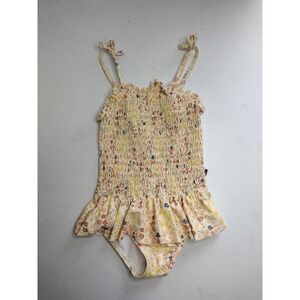 Girls 5T Floral Smocked One Piece Swimsuit Yellow Peplum